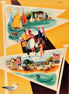 Original Vintage Train Travel Poster Lowestoft and Oulton Broad British Railways