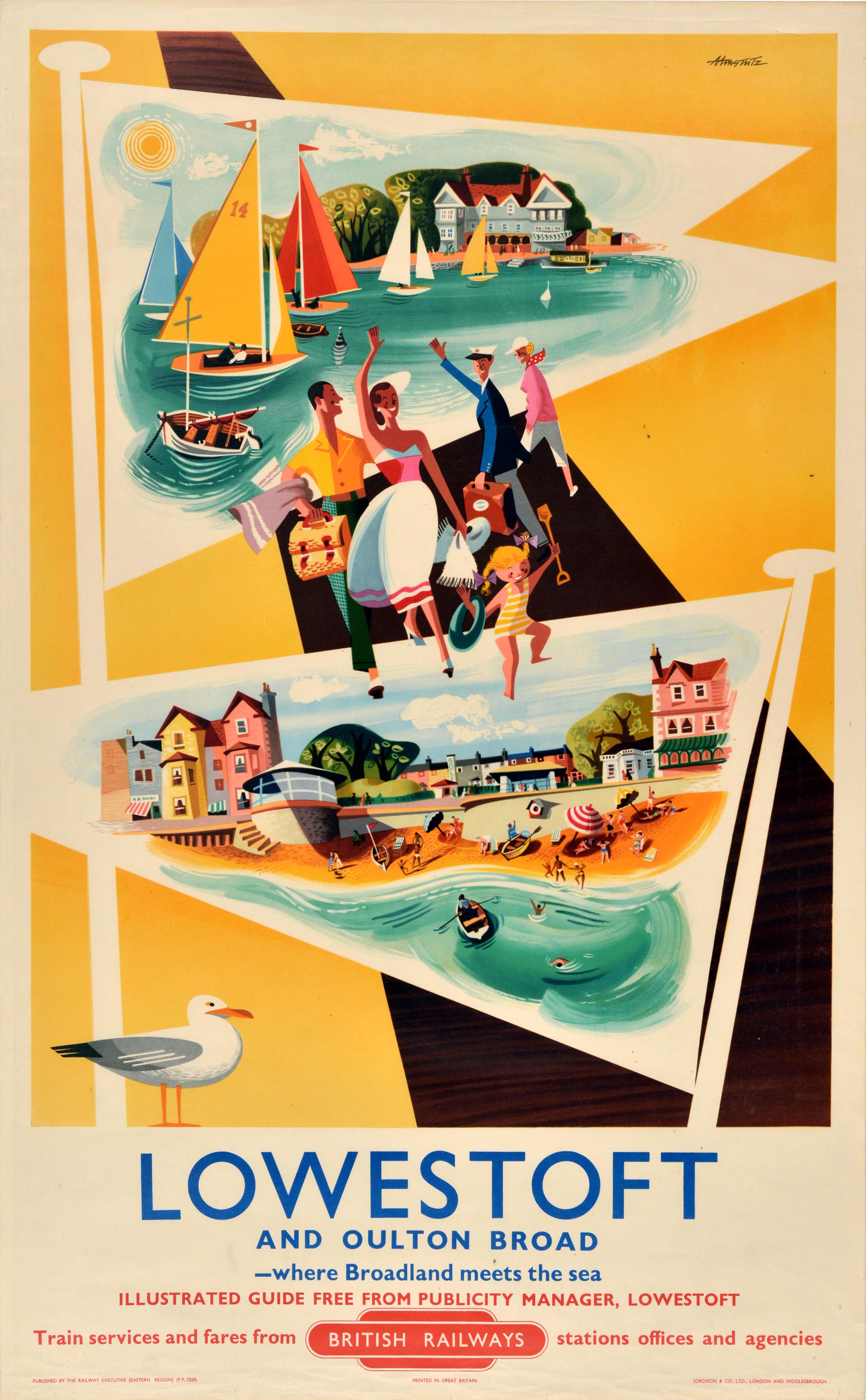Original Vintage Train Travel Poster Lowestoft and Oulton Broad British Railways