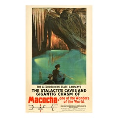 Original Vintage Train Travel Poster Macocha Cave Czechoslovak State Railways