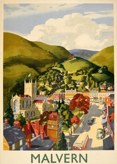 Original Vintage Train Travel Poster Malvern Worcestershire British Railways