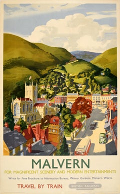 Original Vintage Train Travel Poster Malvern Worcestershire British Railways