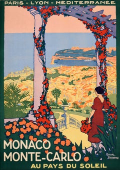 Original Vintage Train Travel Poster Monaco Monte Carlo Land Of The Sun Broders