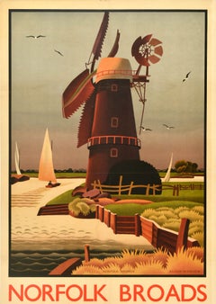 Original Vintage Train Travel Poster Norfolk Broads LNER Railway Alison McKenzie
