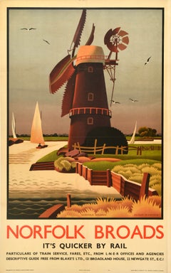 Original Vintage Train Travel Poster Norfolk Broads LNER Railway Alison McKenzie