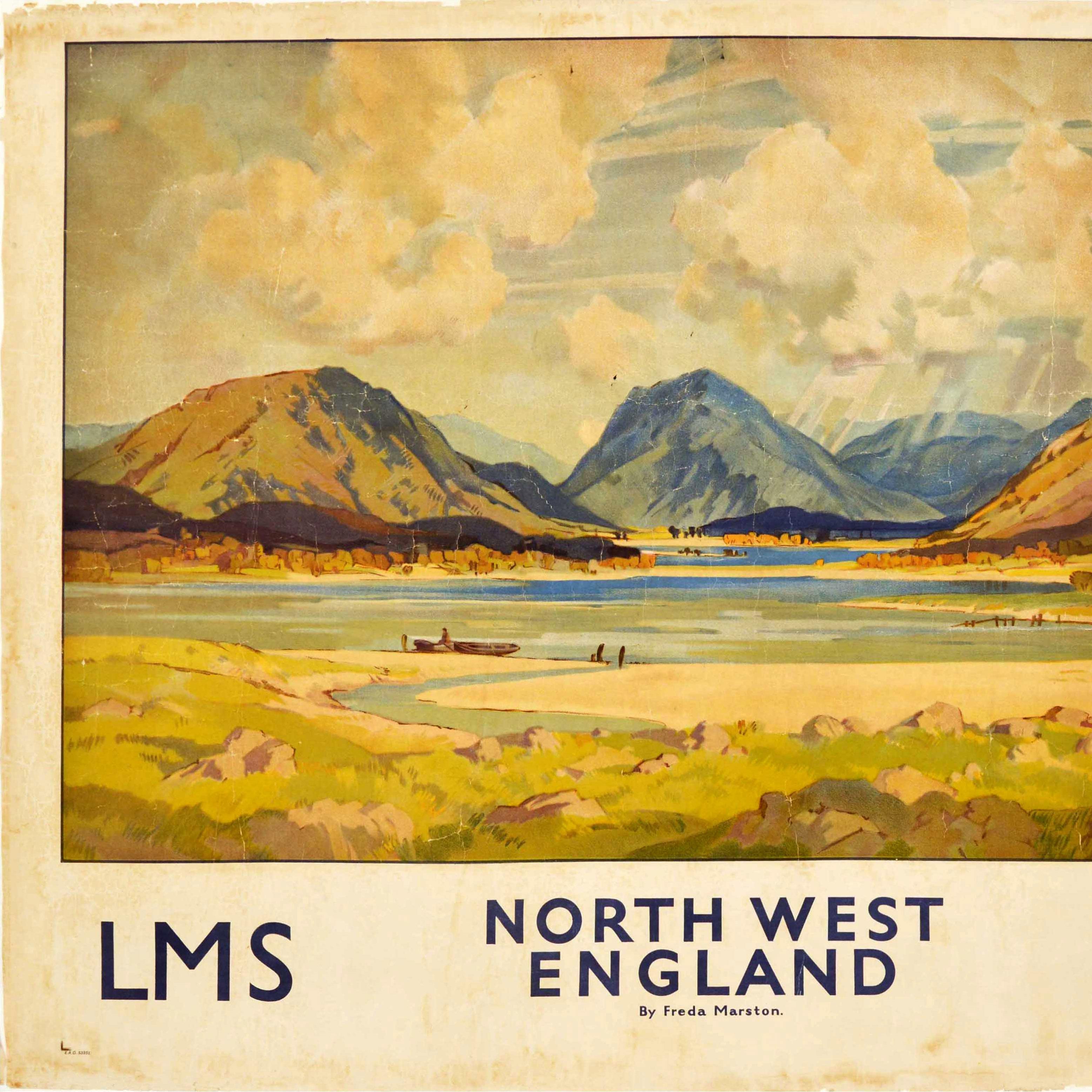 British Original Vintage Train Travel Poster North West England LMS Railway F Marston For Sale