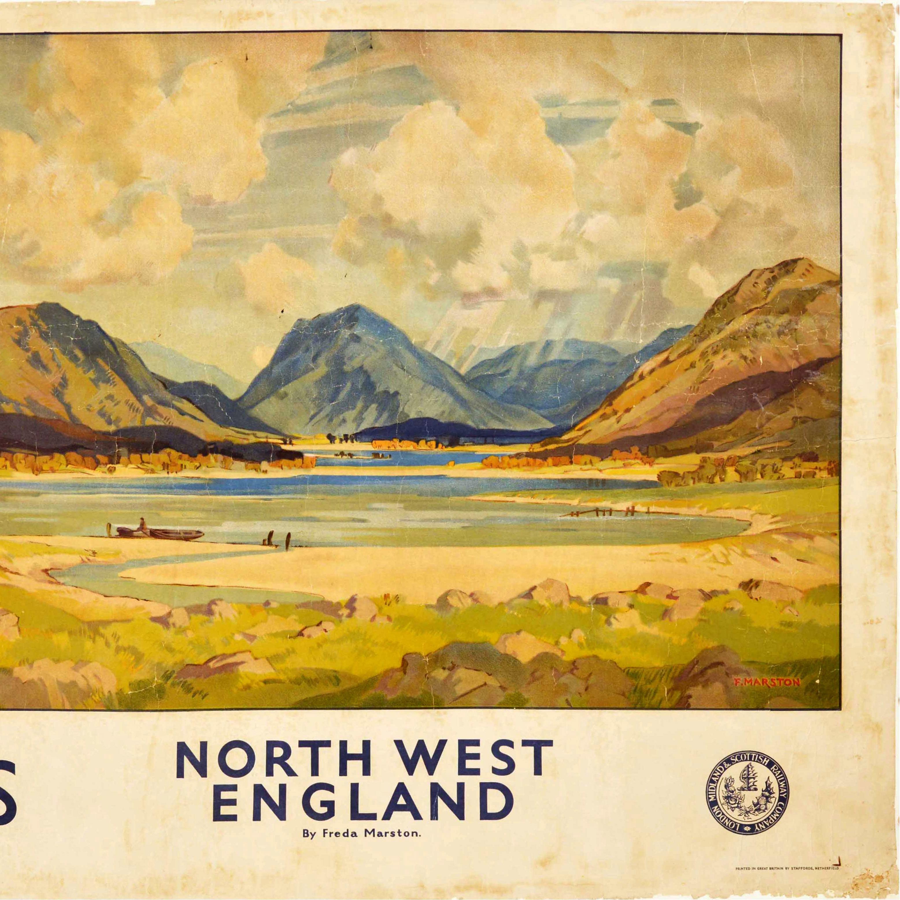 Original Vintage Train Travel Poster North West England LMS Railway F Marston In Fair Condition For Sale In London, GB