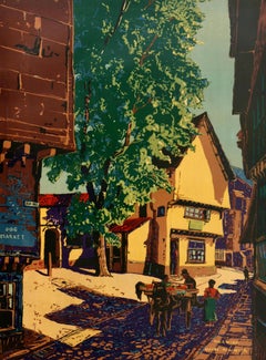 Poster di viaggio in treno originale d'epoca Norwich Elm Hill Norfolk LNER LMS Railway