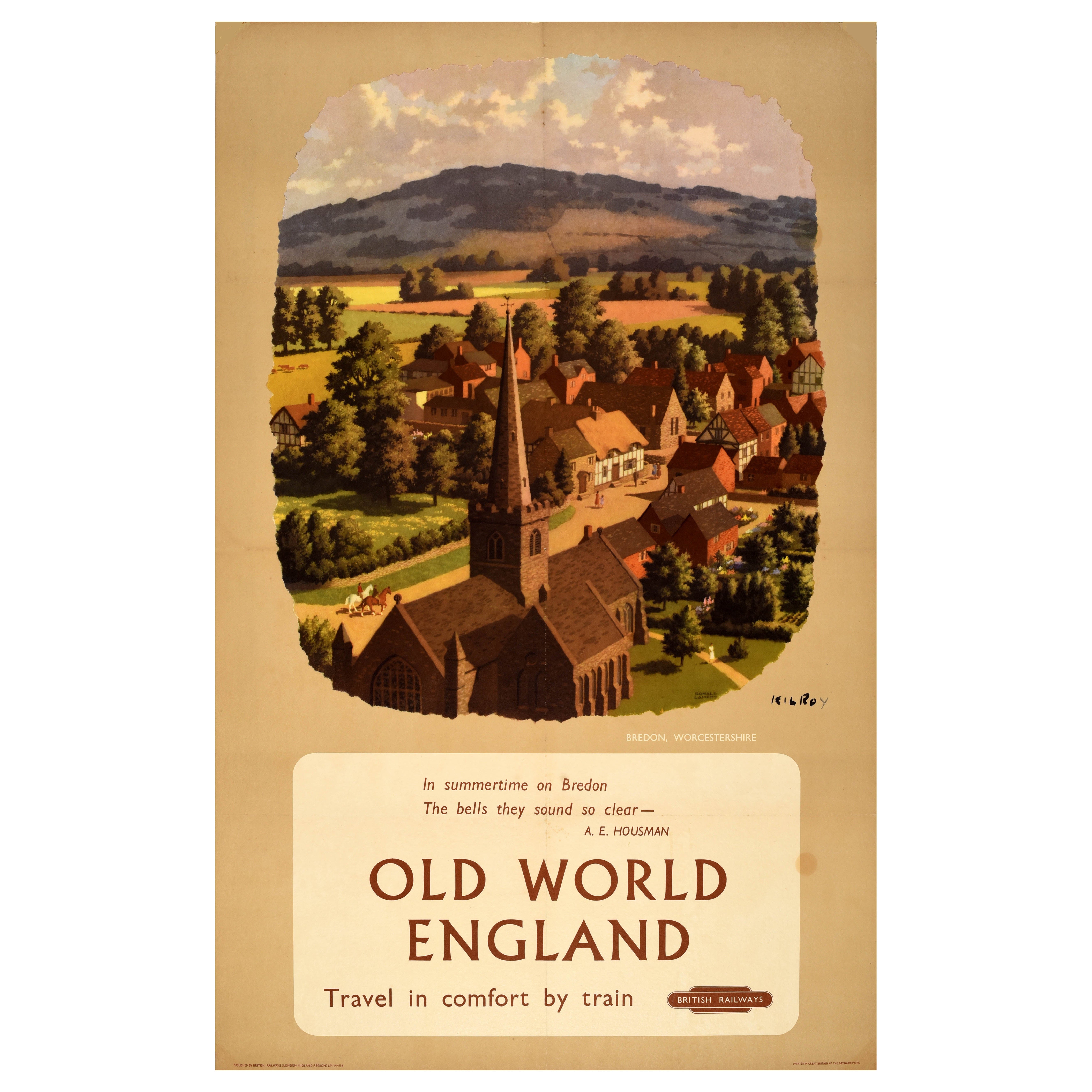 Original Vintage Póster de viaje en tren Viejo Mundo Inglaterra Bredon British Railways
