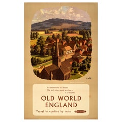 Original Vintage Póster de viaje en tren Viejo Mundo Inglaterra Bredon British Railways