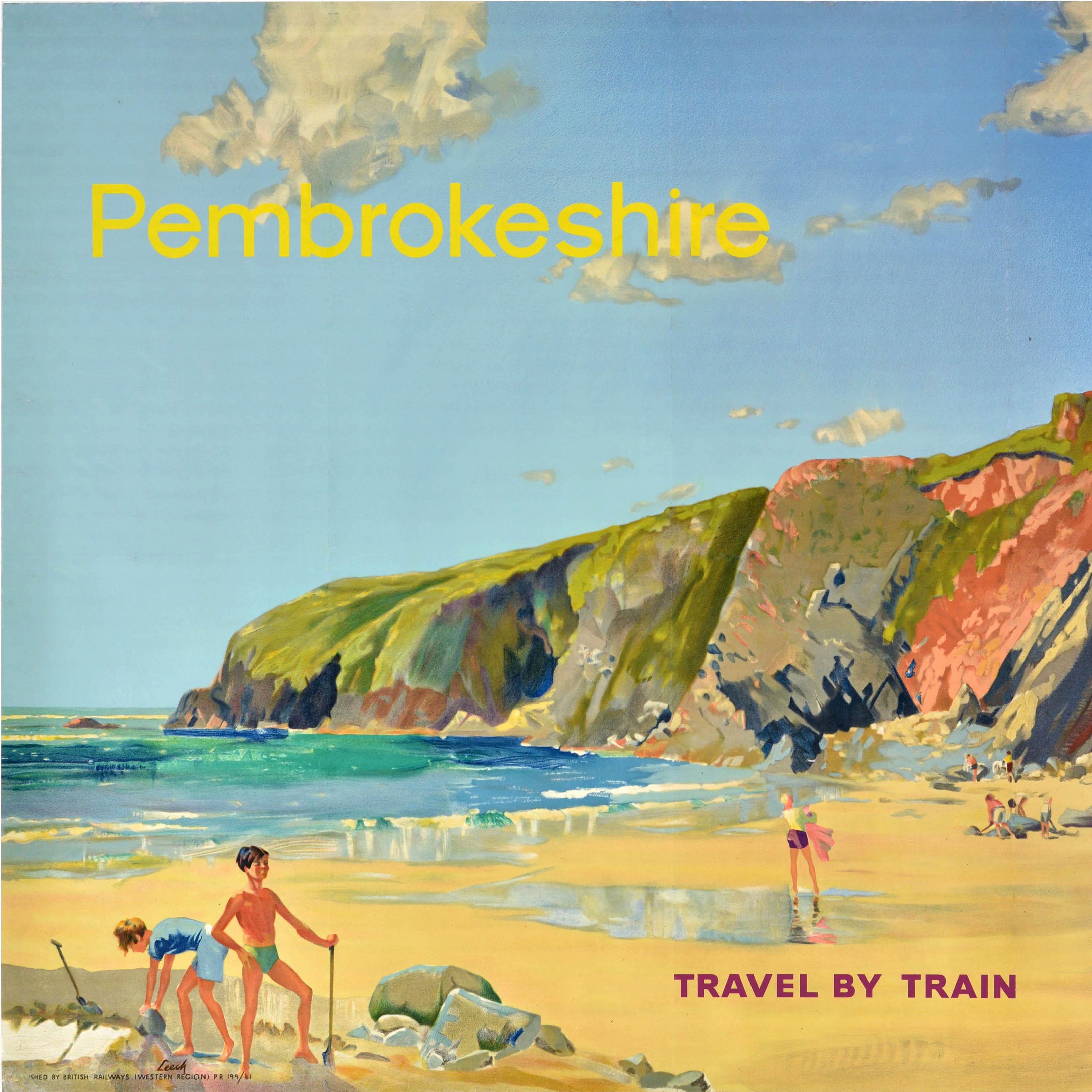 Britannico Poster originale d'epoca per il viaggio in treno Pembrokeshire British Railways Wales Leech in vendita