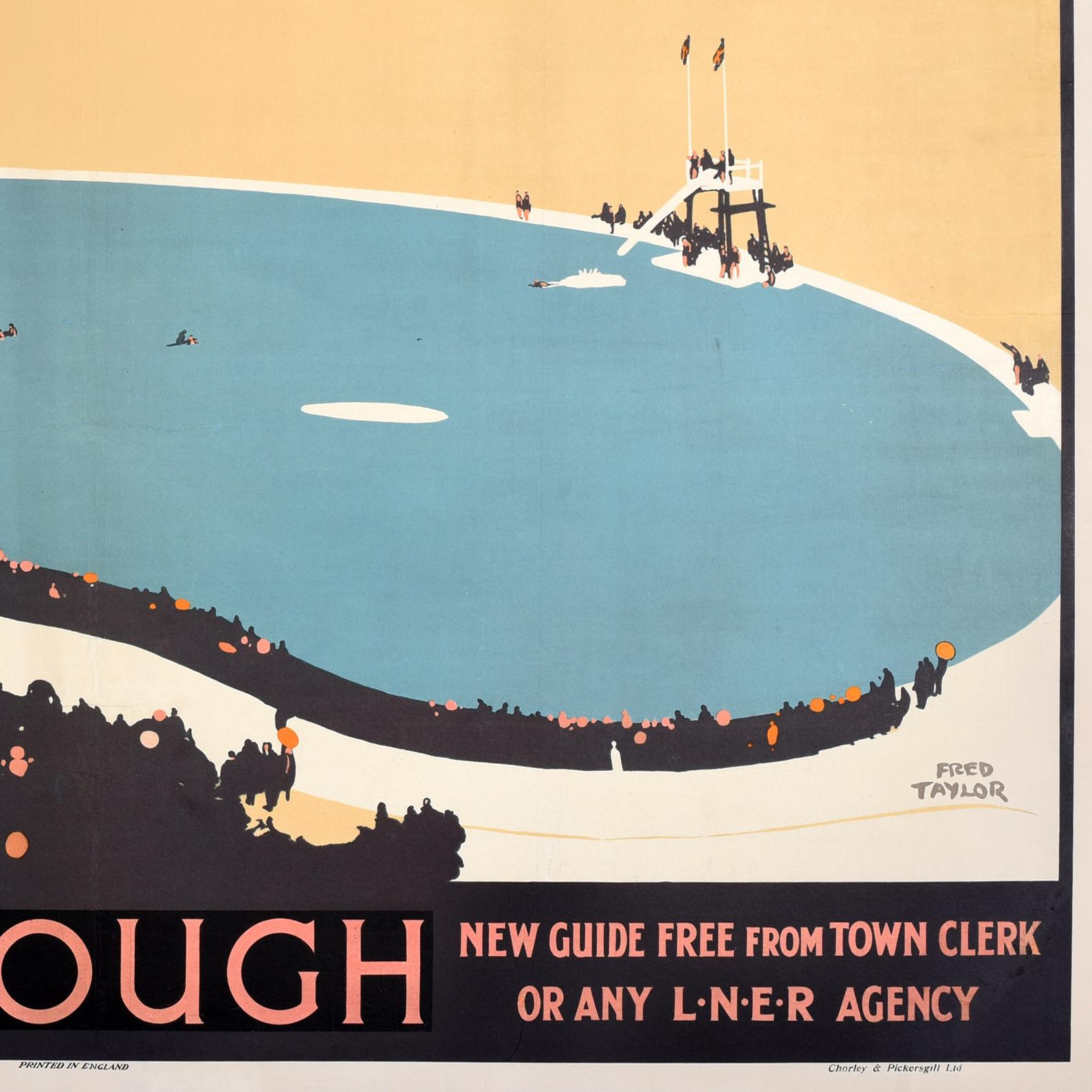 Metà XX secolo Poster originale d'epoca per il viaggio in treno Scarborough LNER Fred Taylor Art Deco in vendita