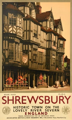 Original Vintage Train Travel Poster Shrewsbury Ireland's Mansion Claude Buckle