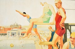 Original Vintage Cartel de viaje en tren Sunny Rhyl London Midland Scottish Railway