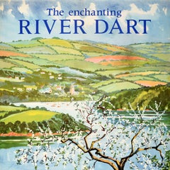 Póster de viaje en tren original de época El encantador río Dart British Railways