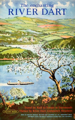 Póster de viaje en tren original de época El encantador río Dart British Railways