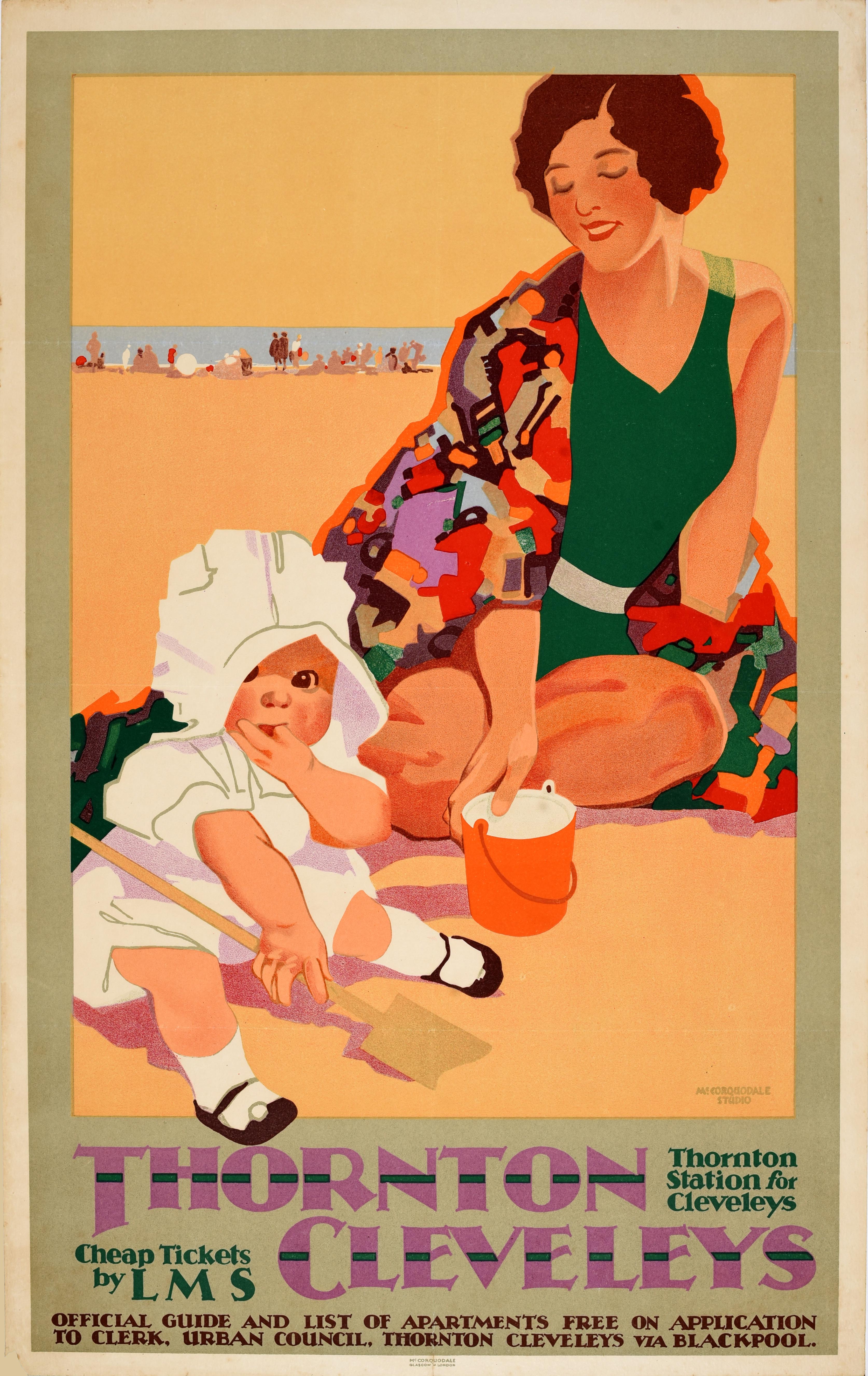 Original Vintage Train Travel Poster Thornton Cleveleys Lancashire LMS Railway