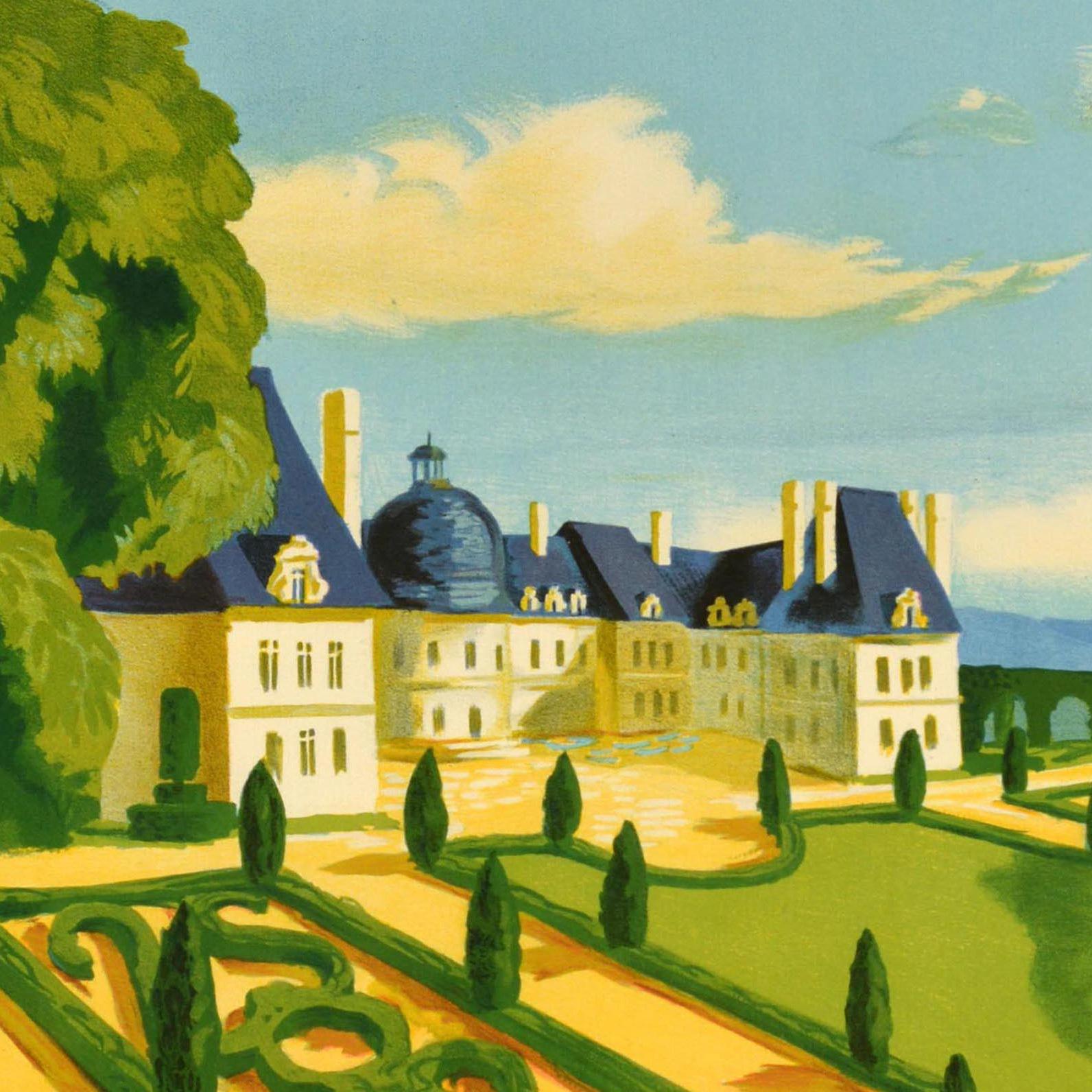 Póster de viaje en tren original de época Visit France Chateaux De La Loire SNCF mediados del siglo XX en venta