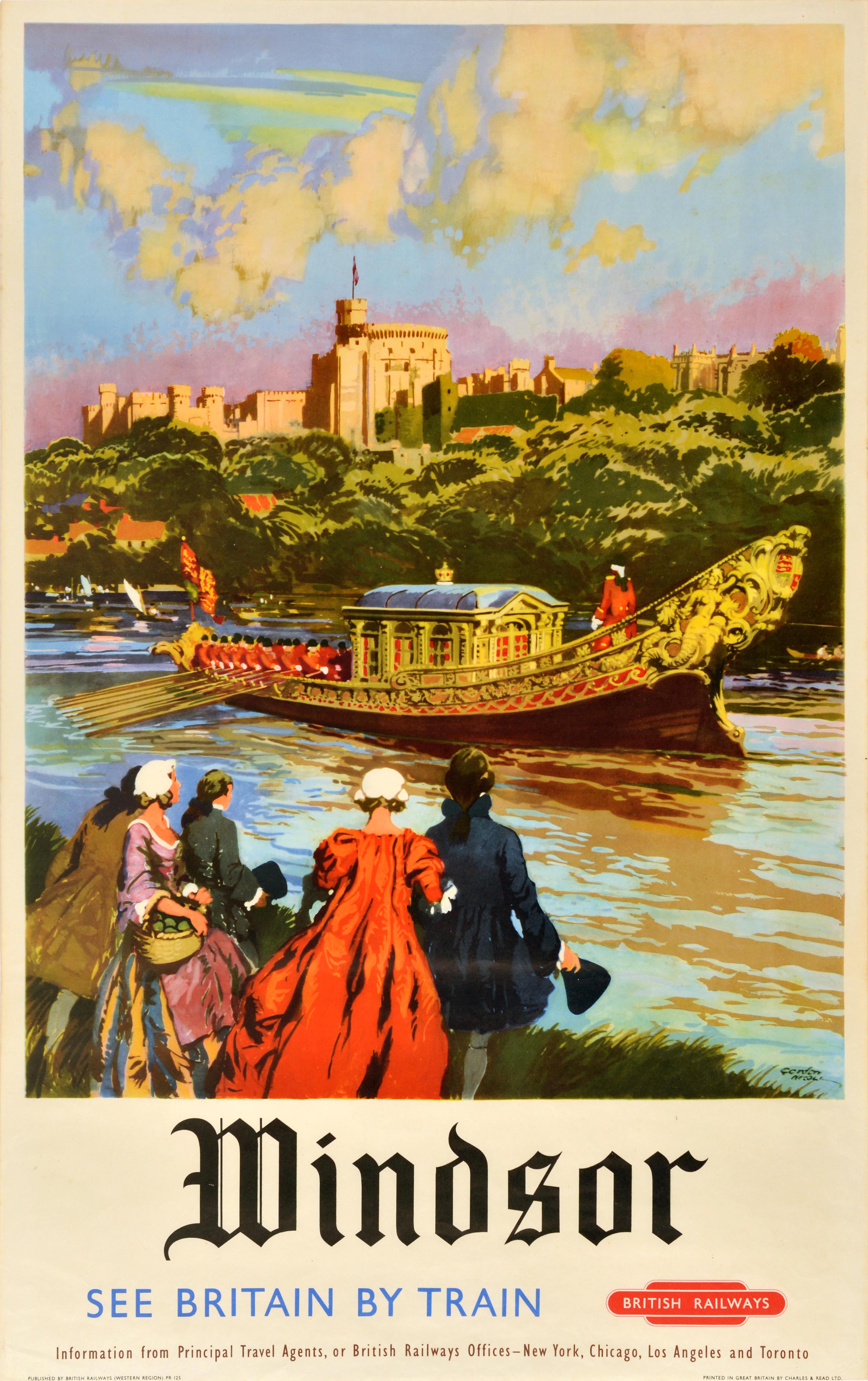 Poster originale d'epoca per il viaggio in treno Windsor British Railways Gordon Nicoll