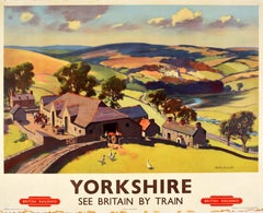 Original Vintage Train Travel Poster Yorkshire British Railways Gyrth Russell