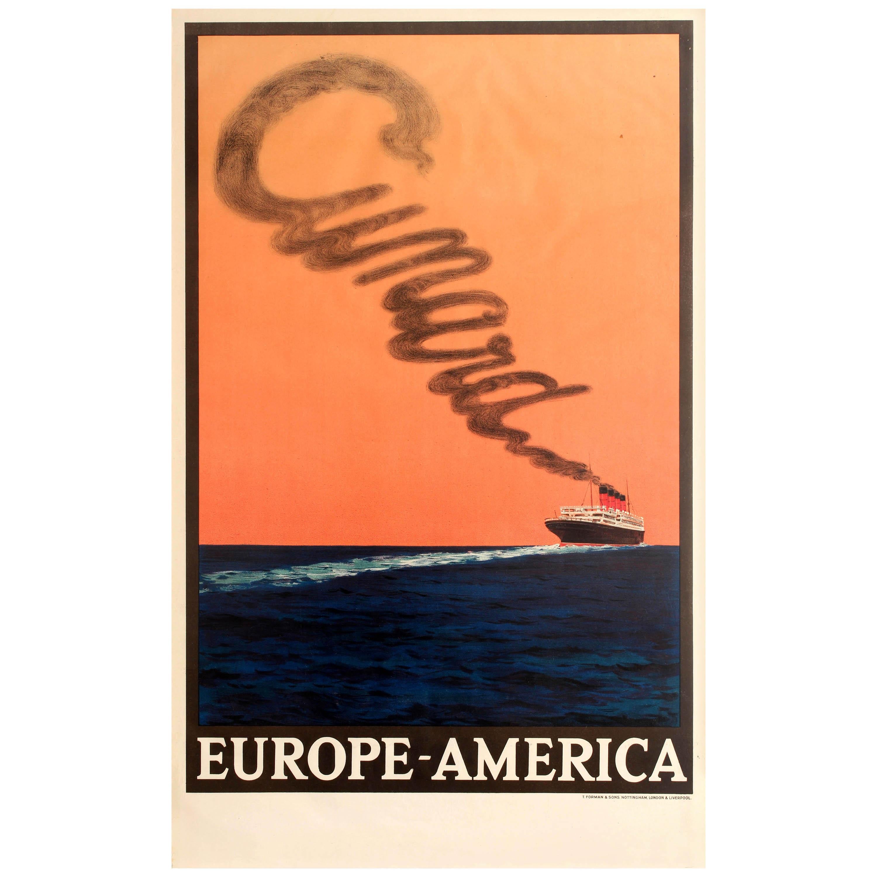Original Vintage Transatlantic Cruise Ship Travel Poster - Cunard Europe America