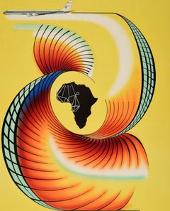 Poster pubblicitario originale d'epoca Air Afrique Africa Airline Hermerel