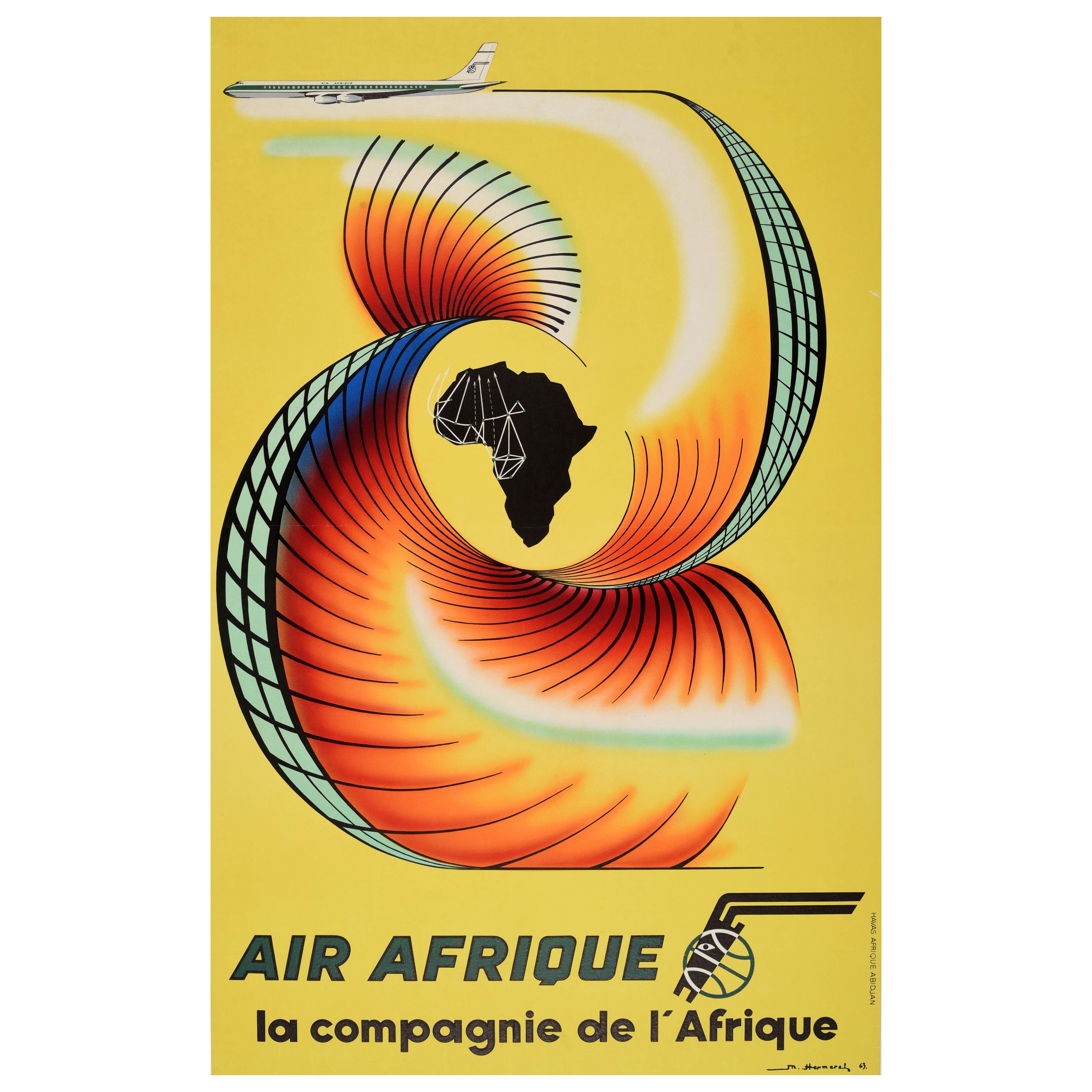 Original Vintage Travel Werbeplakat Air Afrique Afrika Fluggesellschaft Hermerel