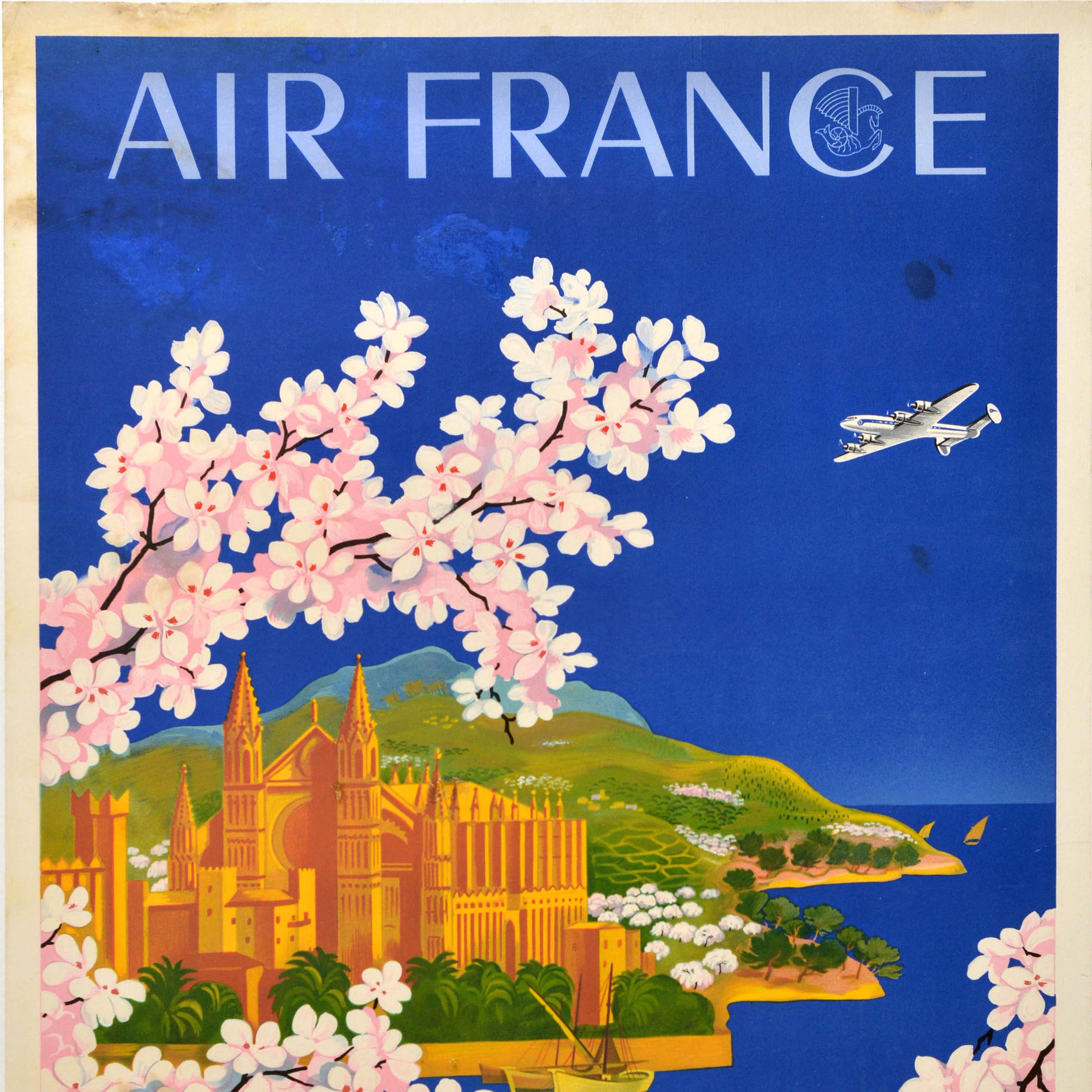 Art déco Affiche publicitaire originale de voyage Air France Baleres Lucien Boucher en vente