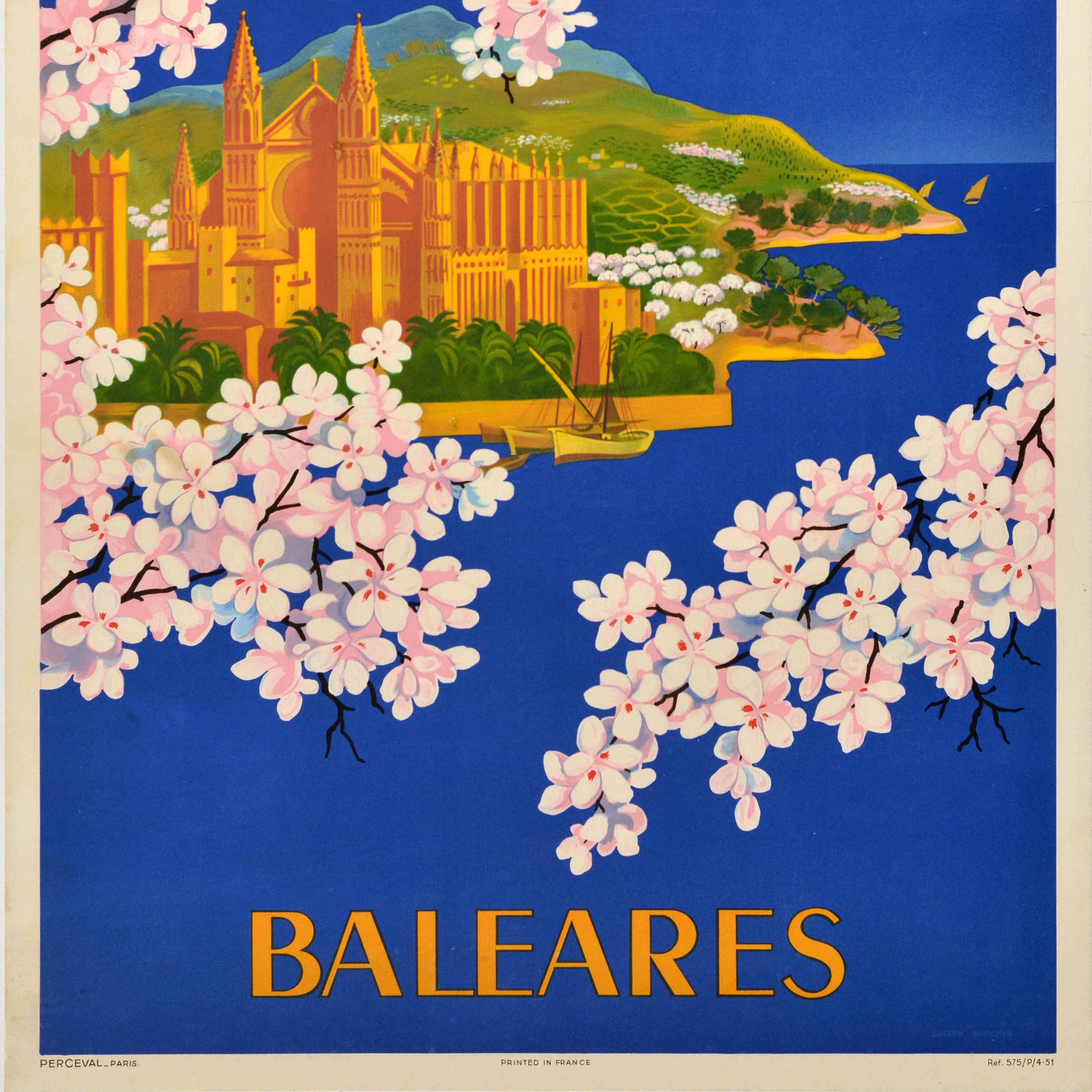 Français Affiche publicitaire originale de voyage Air France Baleres Lucien Boucher en vente