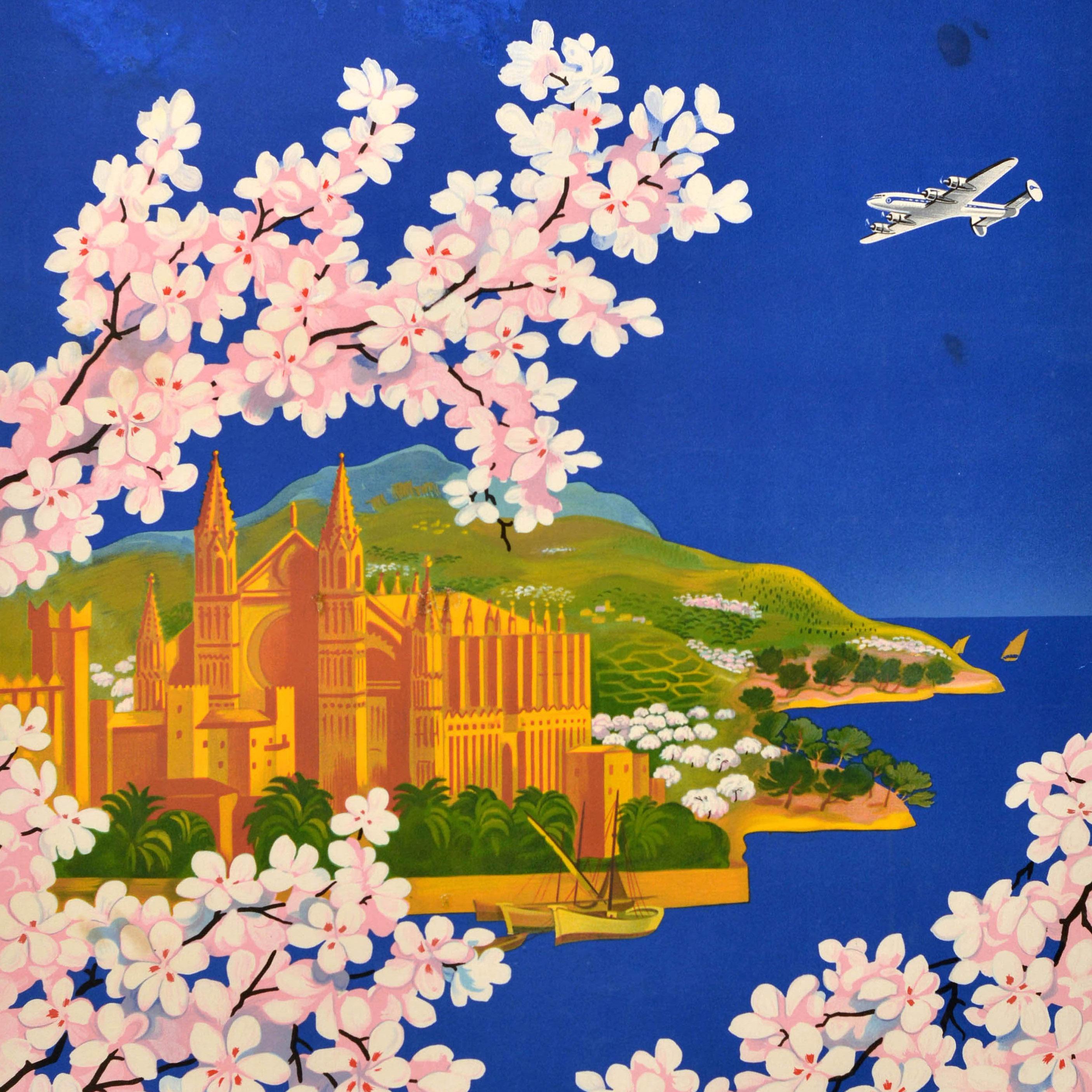 Affiche publicitaire originale de voyage Air France Baleres Lucien Boucher État moyen - En vente à London, GB