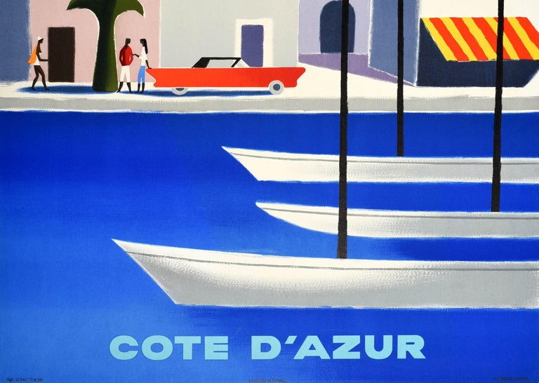Original Vintage Travel Advertising Poster Air France Cote D'Azur French Riviera In Good Condition In London, GB