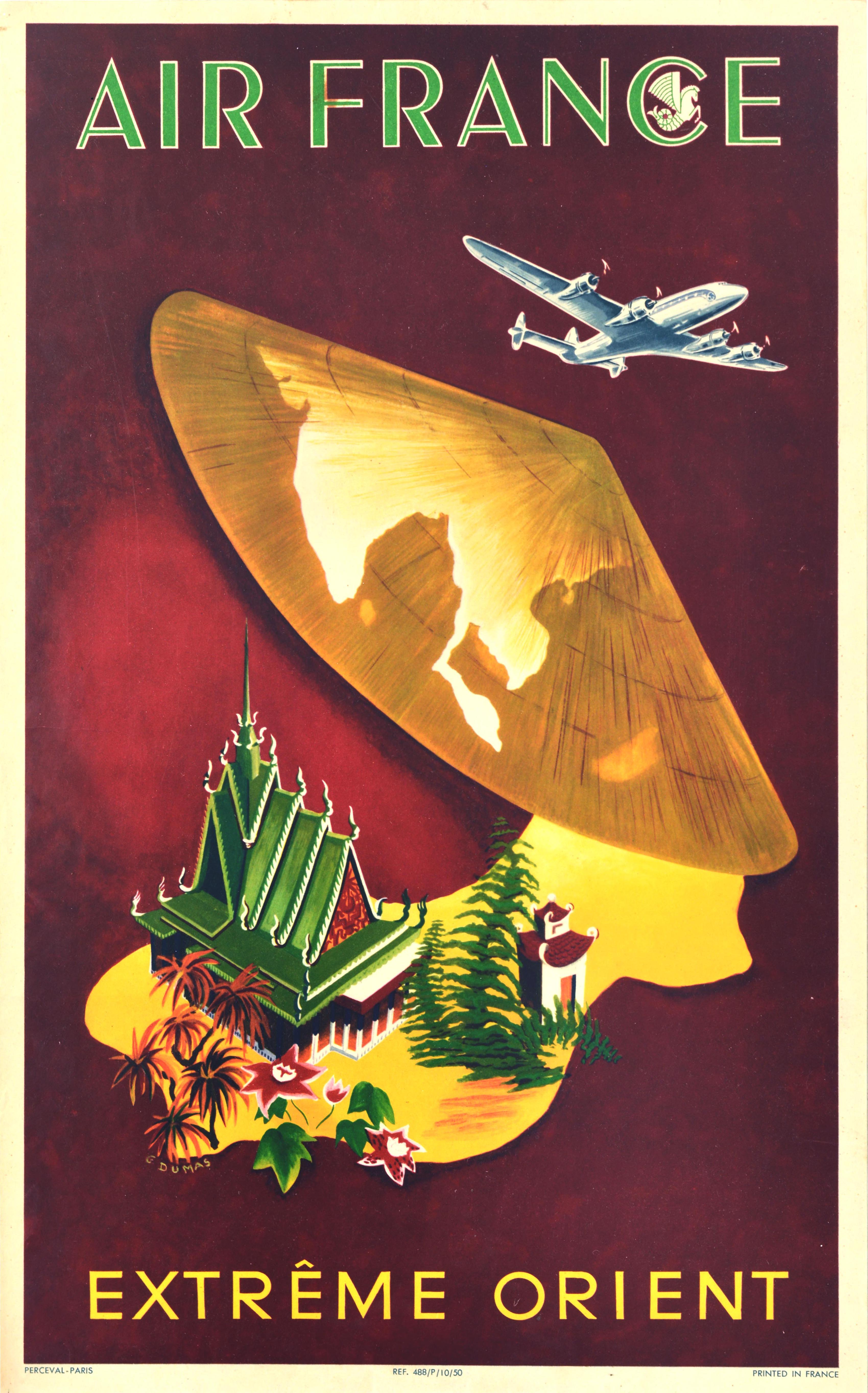 Original Vintage Travel Advertising Poster Air France Extreme Orient Asia Dumas