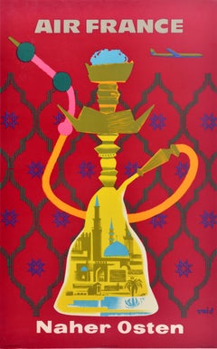 Original Vintage Travel Advertising Poster Air France Naher Osten Near East Eric