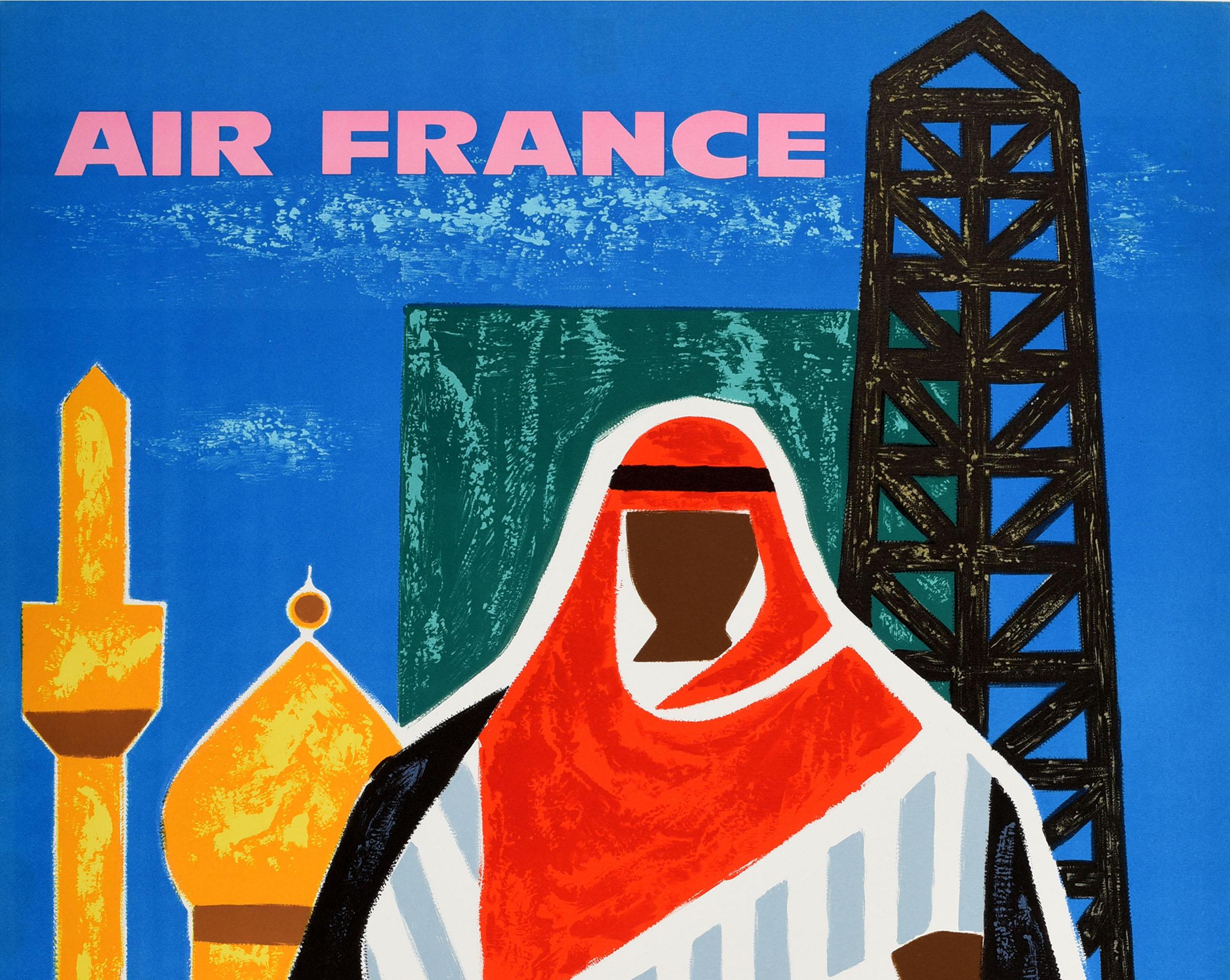 French Original Vintage Travel Advertising Poster Air France Near East Guy Georget Art
