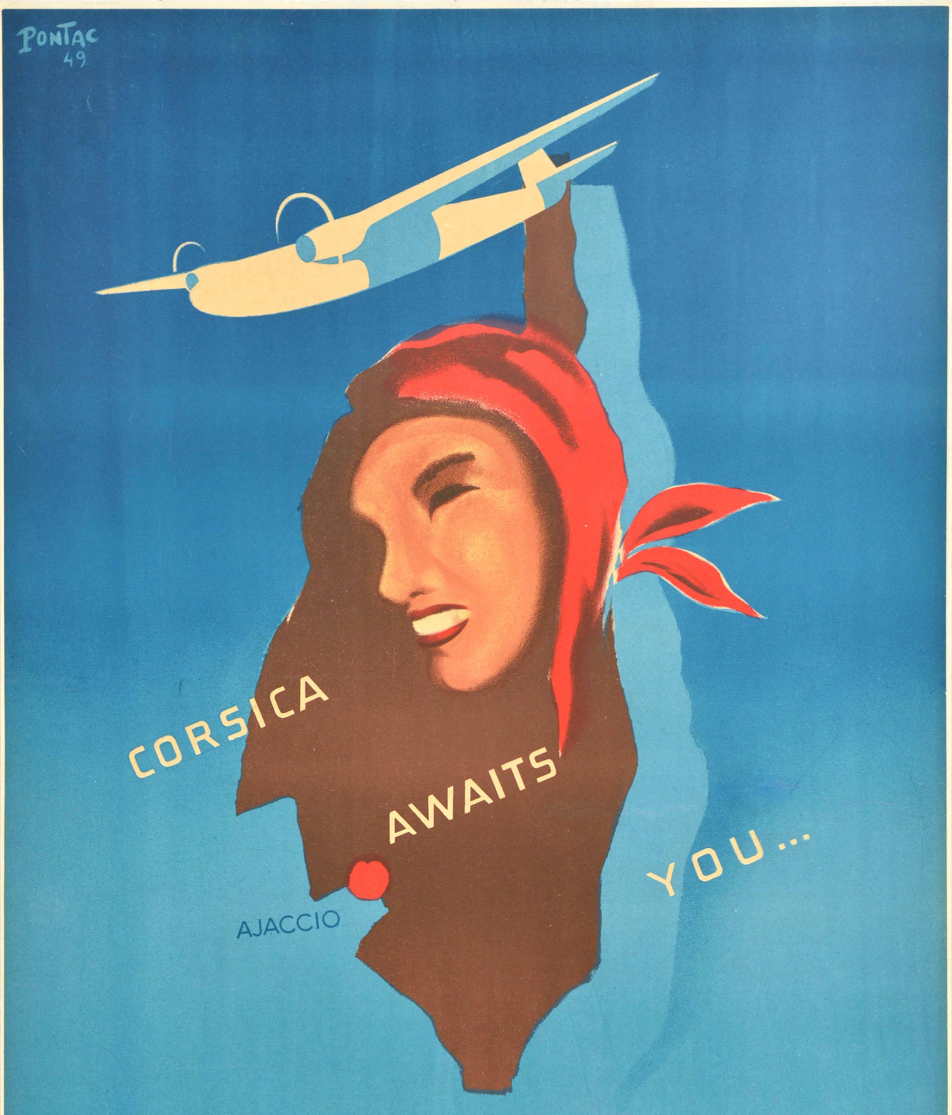 French Original Vintage Travel Advertising Poster Airspan Travel Corsica Awaits You For Sale