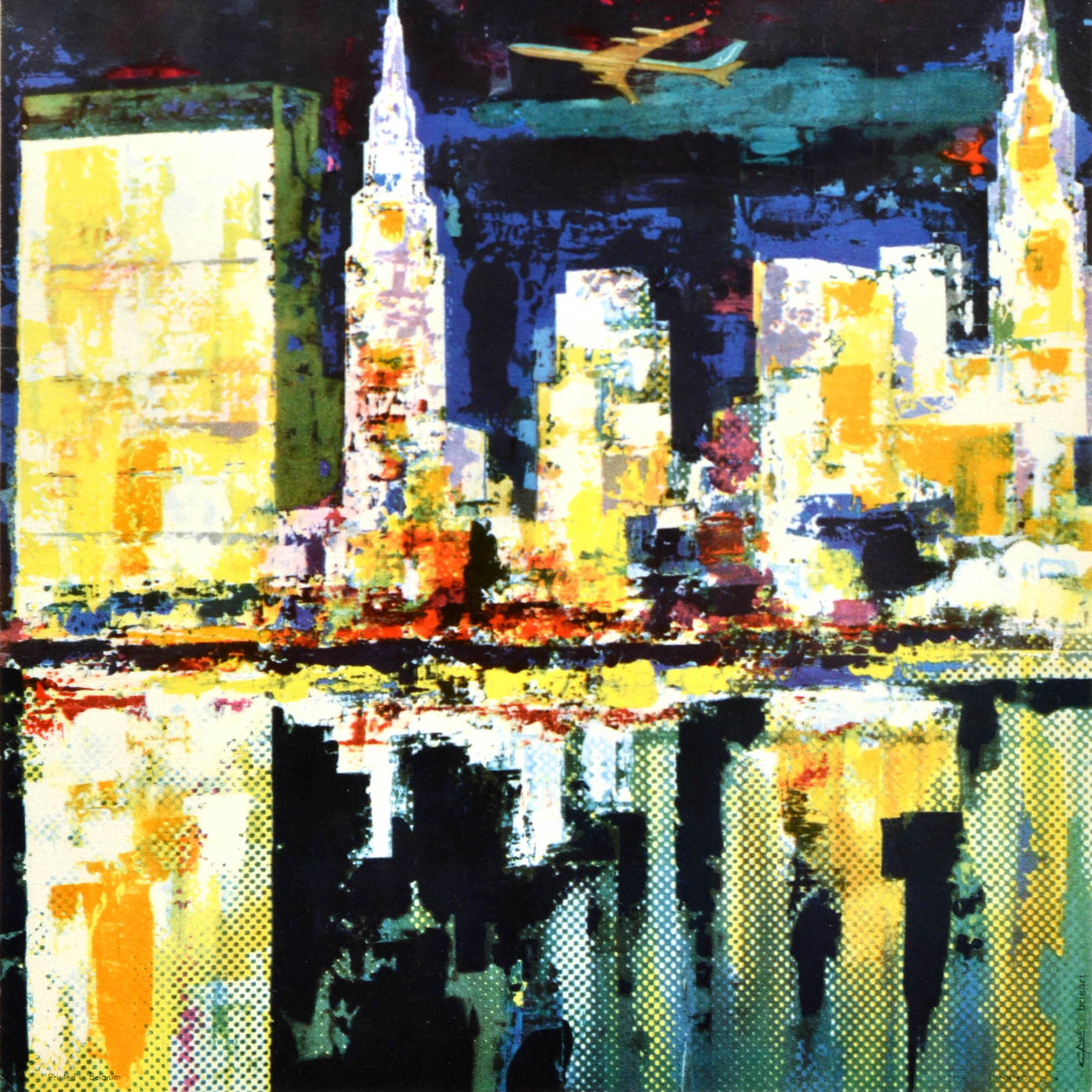Original-Vintage-Reise-Werbeplakat America Sabena Belgian Airlines (Moderne der Mitte des Jahrhunderts) im Angebot