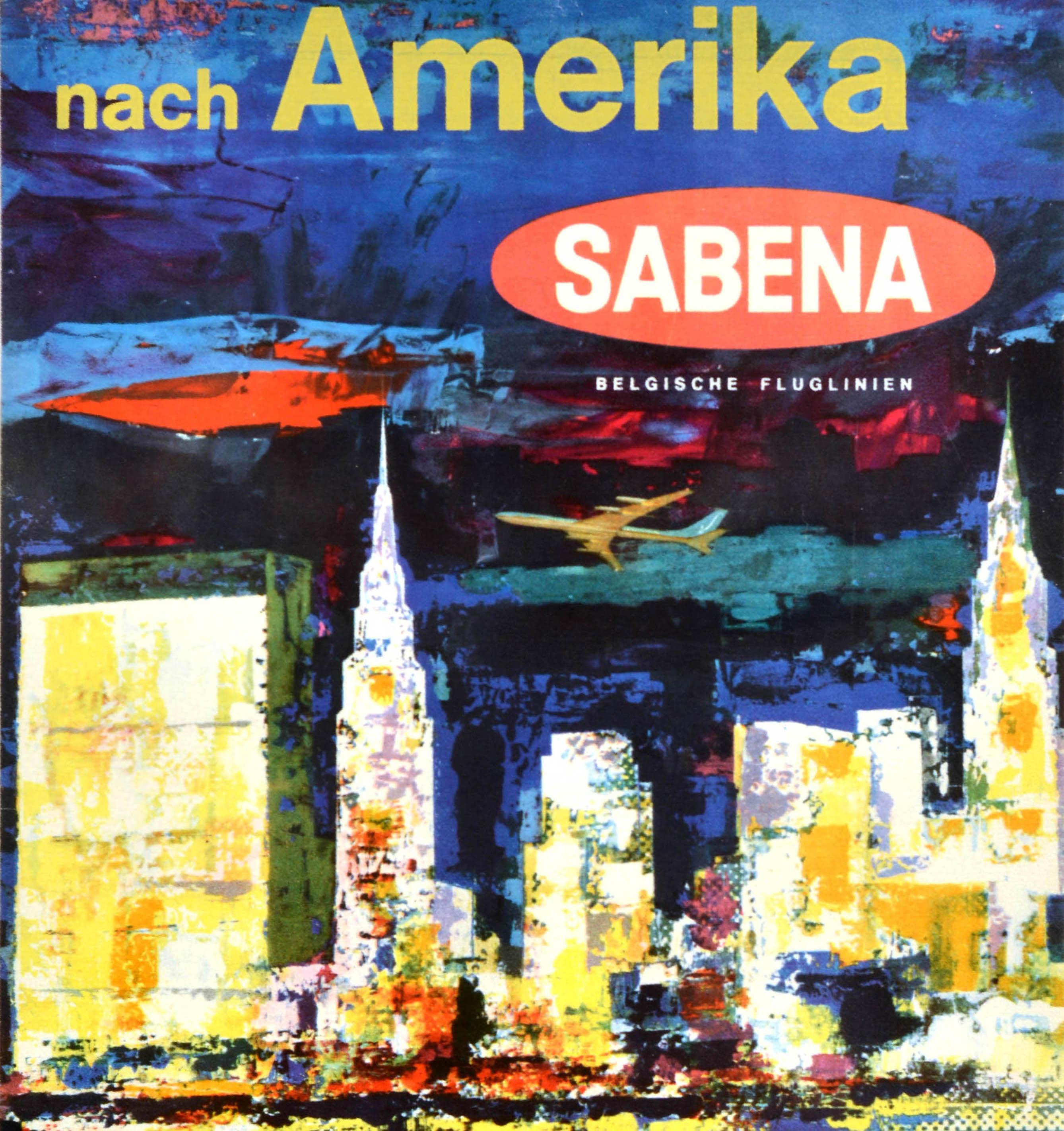 Original-Vintage-Reise-Werbeplakat America Sabena Belgian Airlines (Belgisch) im Angebot