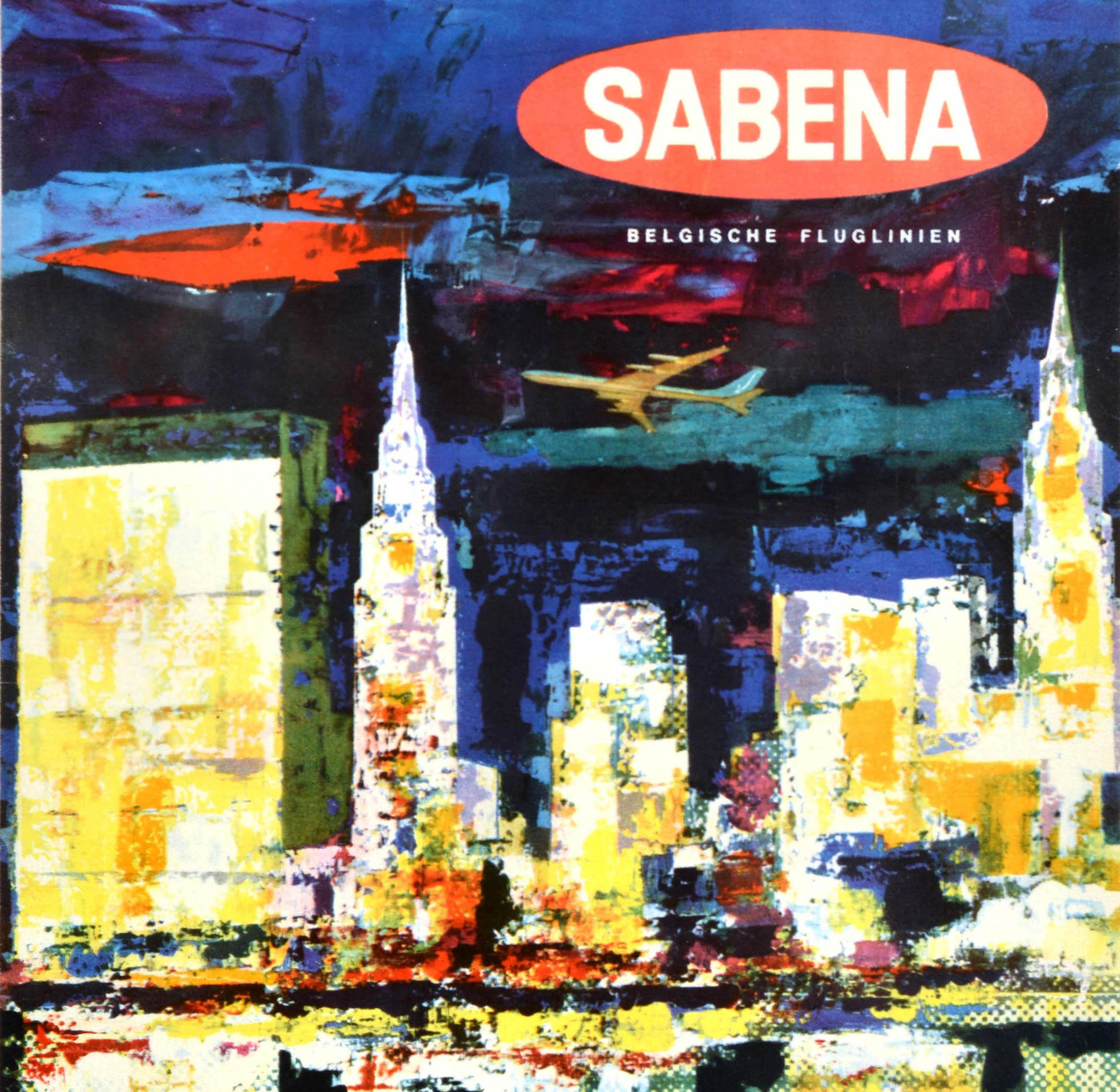 Original-Vintage-Reise-Werbeplakat America Sabena Belgian Airlines im Zustand „Gut“ im Angebot in London, GB