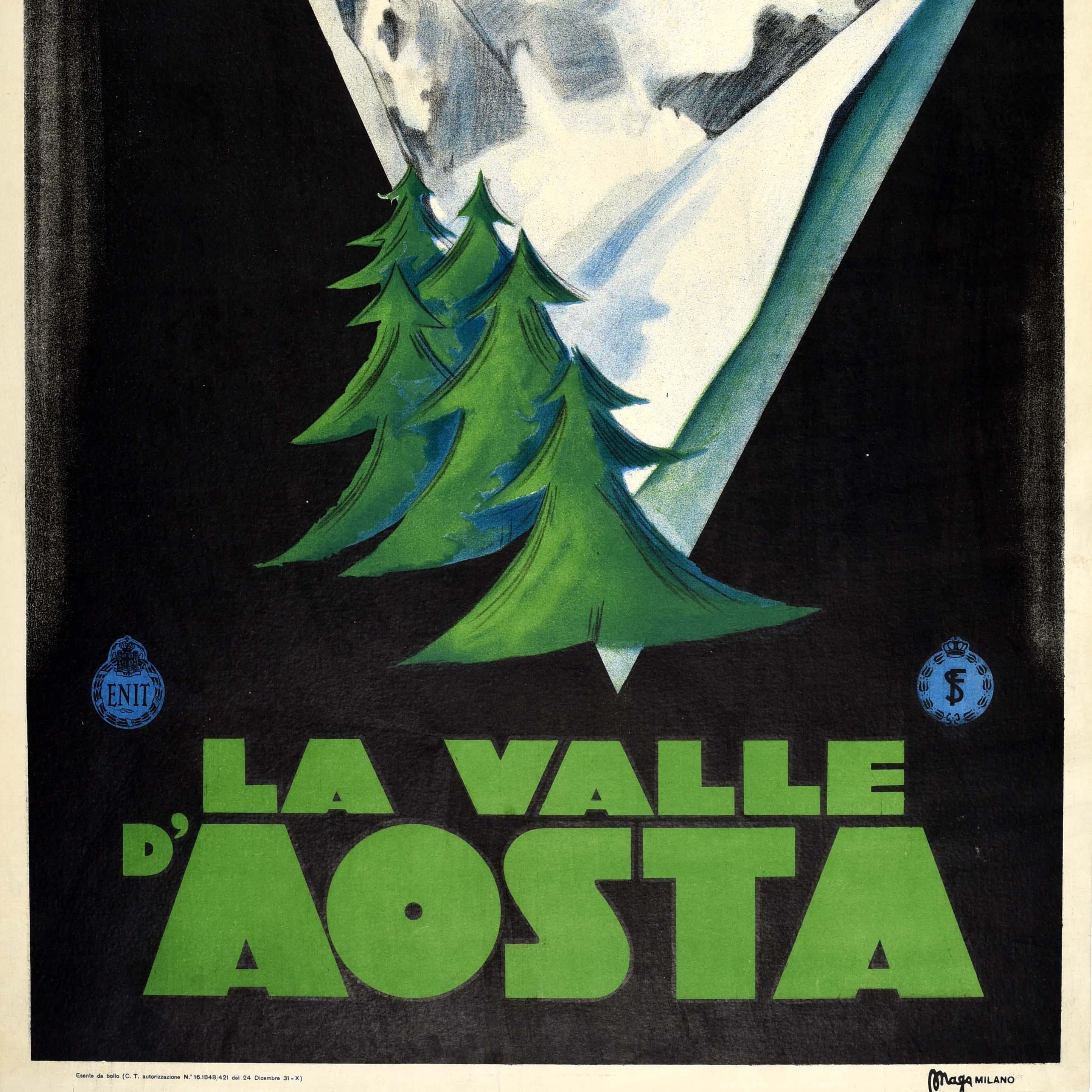 Poster pubblicitario originale d'epoca Valle d'Aosta Italia La Vallee d'Aoste In condizioni buone in vendita a London, GB