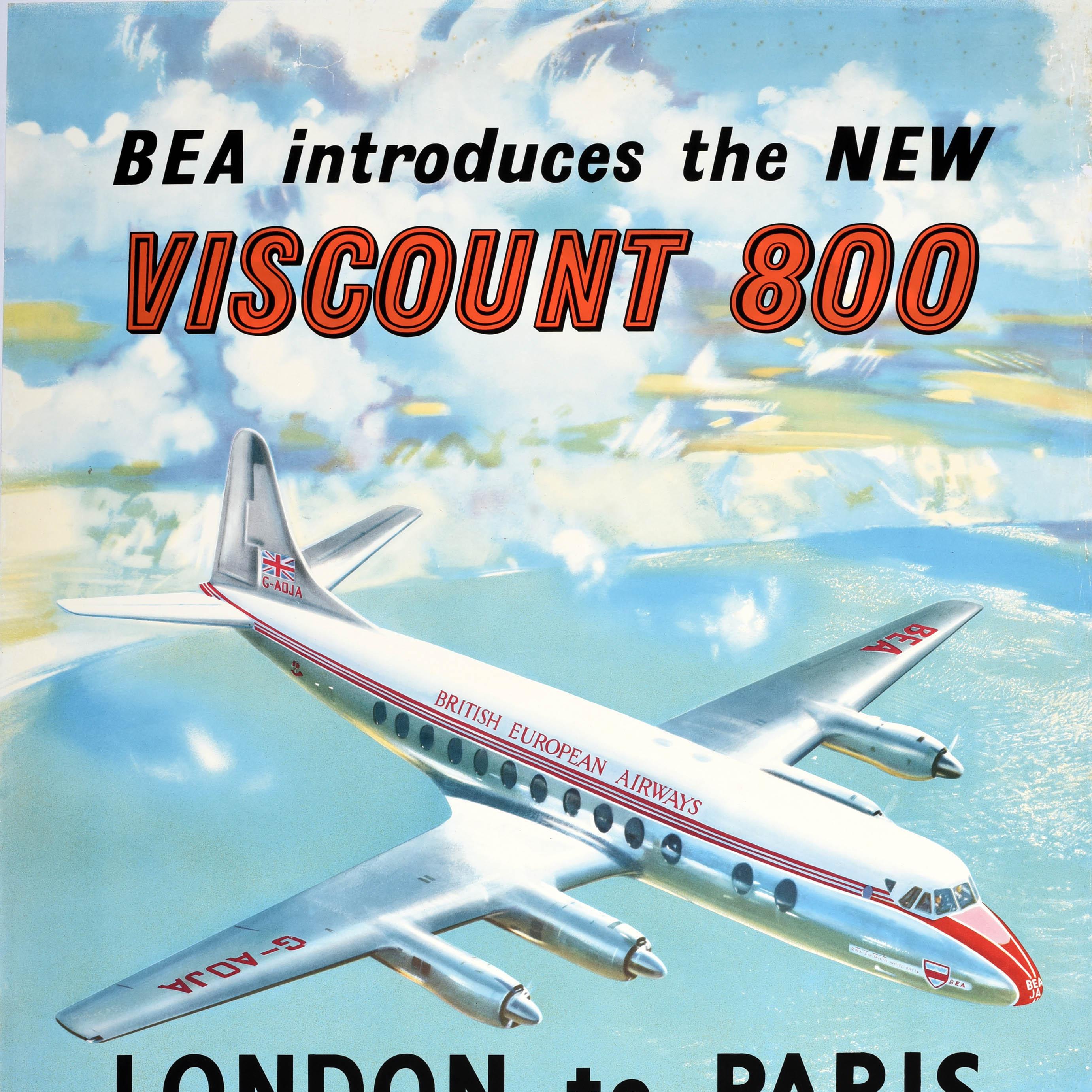 Original Vintage Travel Advertising Poster BEA Airline Vickers Viscount 800 (Britisch) im Angebot