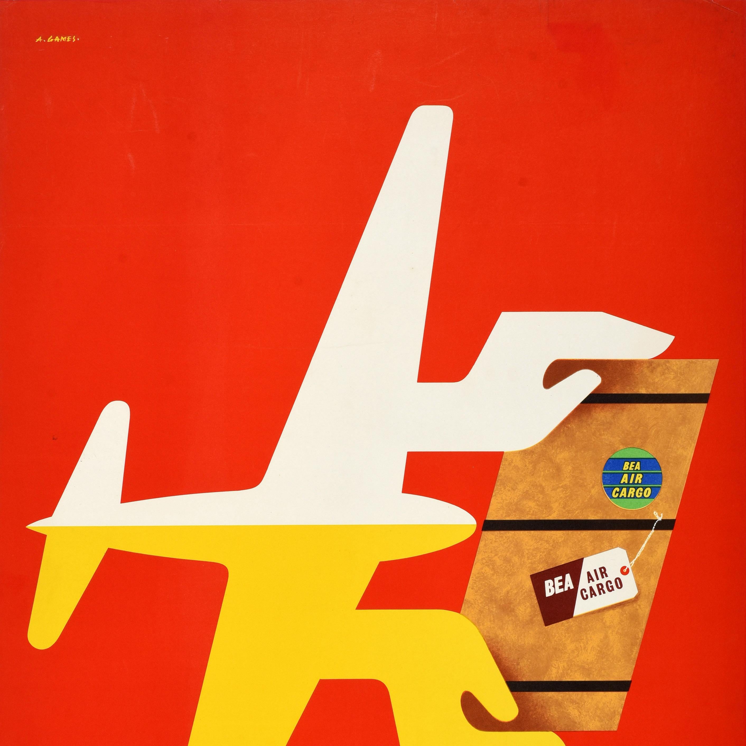British Original Vintage Travel Advertising Poster BEA Fly Freight Abram Games Design For Sale