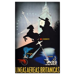 Original Vintage Travel Advertising Poster BEA Lineas Aereas Britanicas Londres