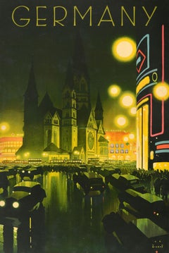 Affiche publicitaire originale de voyage vintage de Berlin, Allemagne, Jupp Wiertz, Art déco