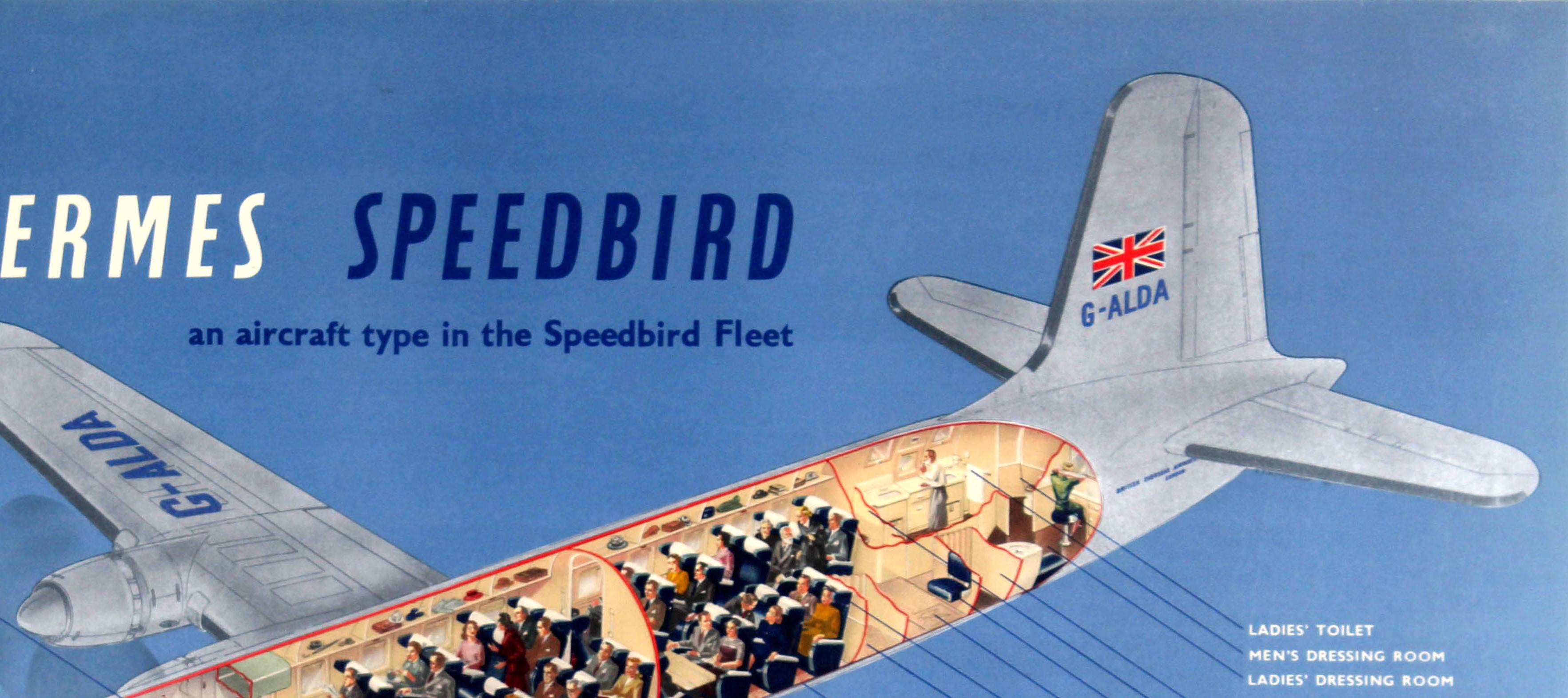 Britannique Original Vintage Travel Advertising Poster BOAC Hermes Speedbird Aircraft Fleet en vente