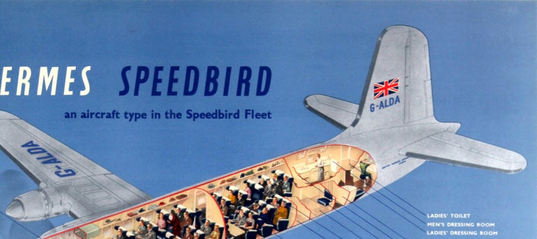 British Original Vintage Travel Advertising Poster BOAC Hermes Speedbird Aircraft Fleet For Sale