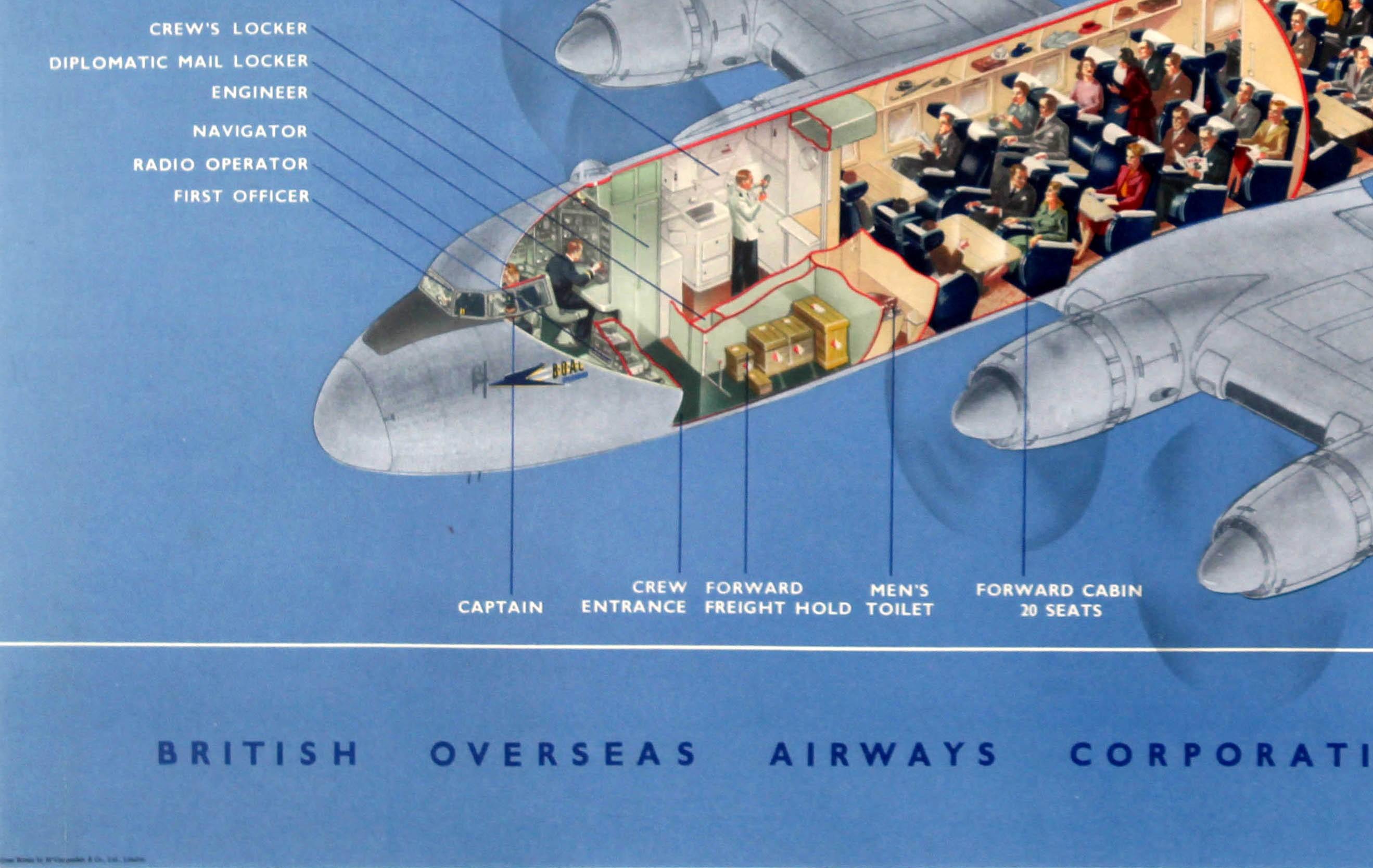 Original Vintage Travel Advertising Poster BOAC Hermes Speedbird Aircraft Fleet Bon état - En vente à London, GB