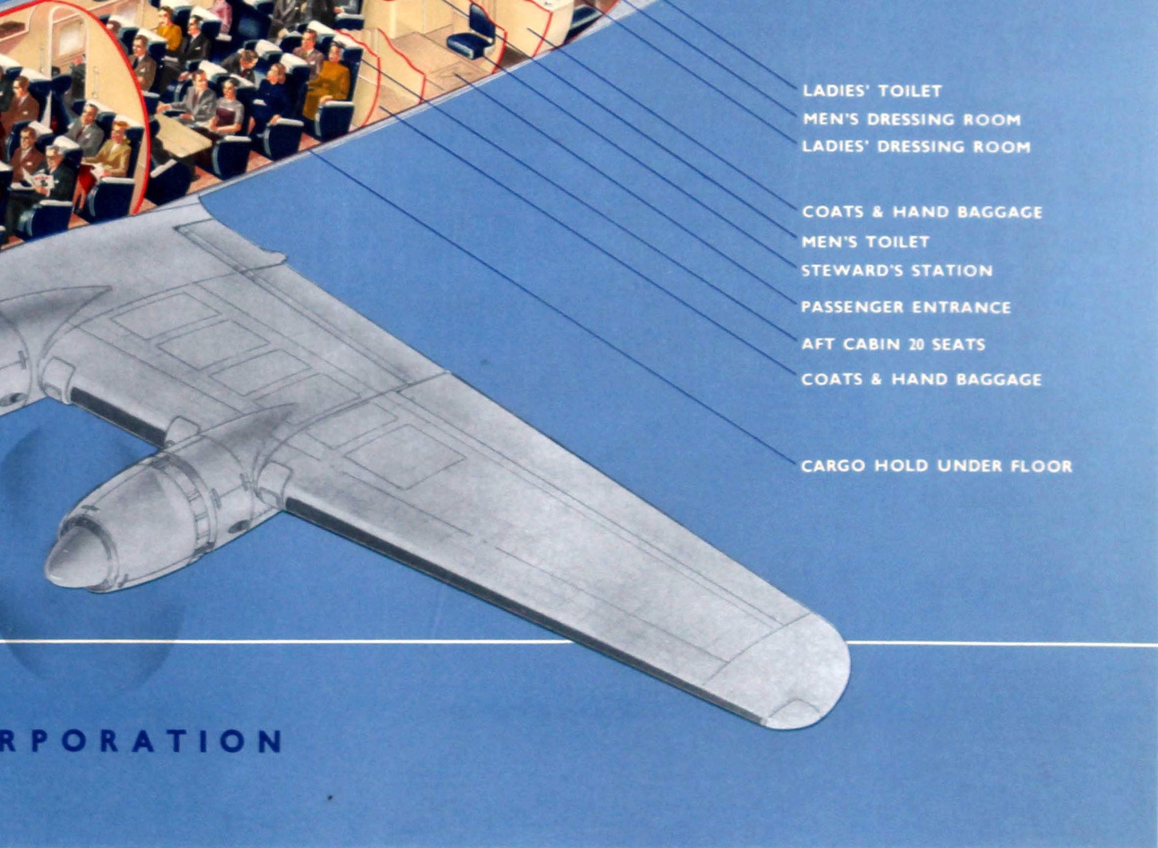 Milieu du XXe siècle Original Vintage Travel Advertising Poster BOAC Hermes Speedbird Aircraft Fleet en vente