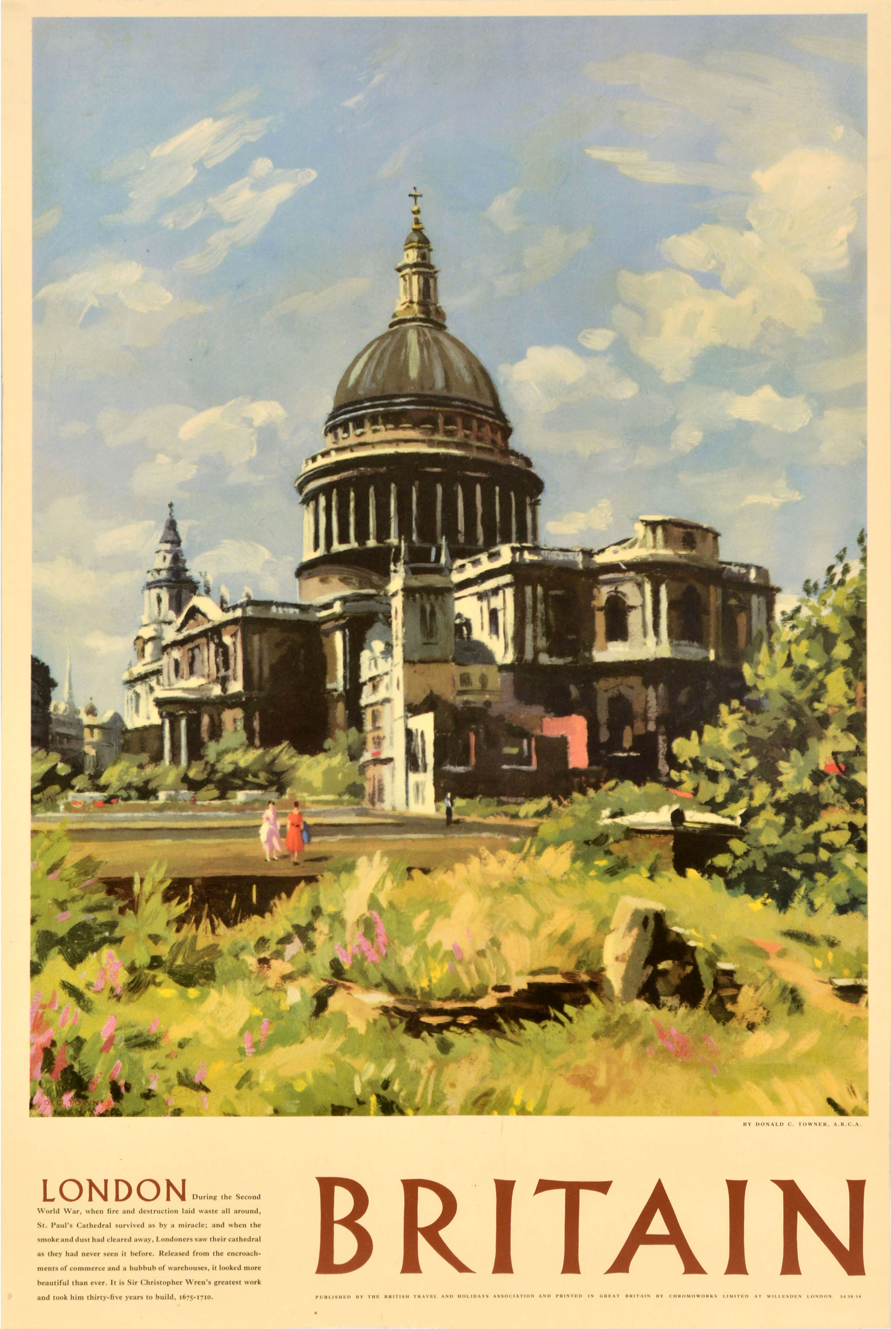 Original Vintage Travel Advertising Poster Britain London St Paul's Cathedral