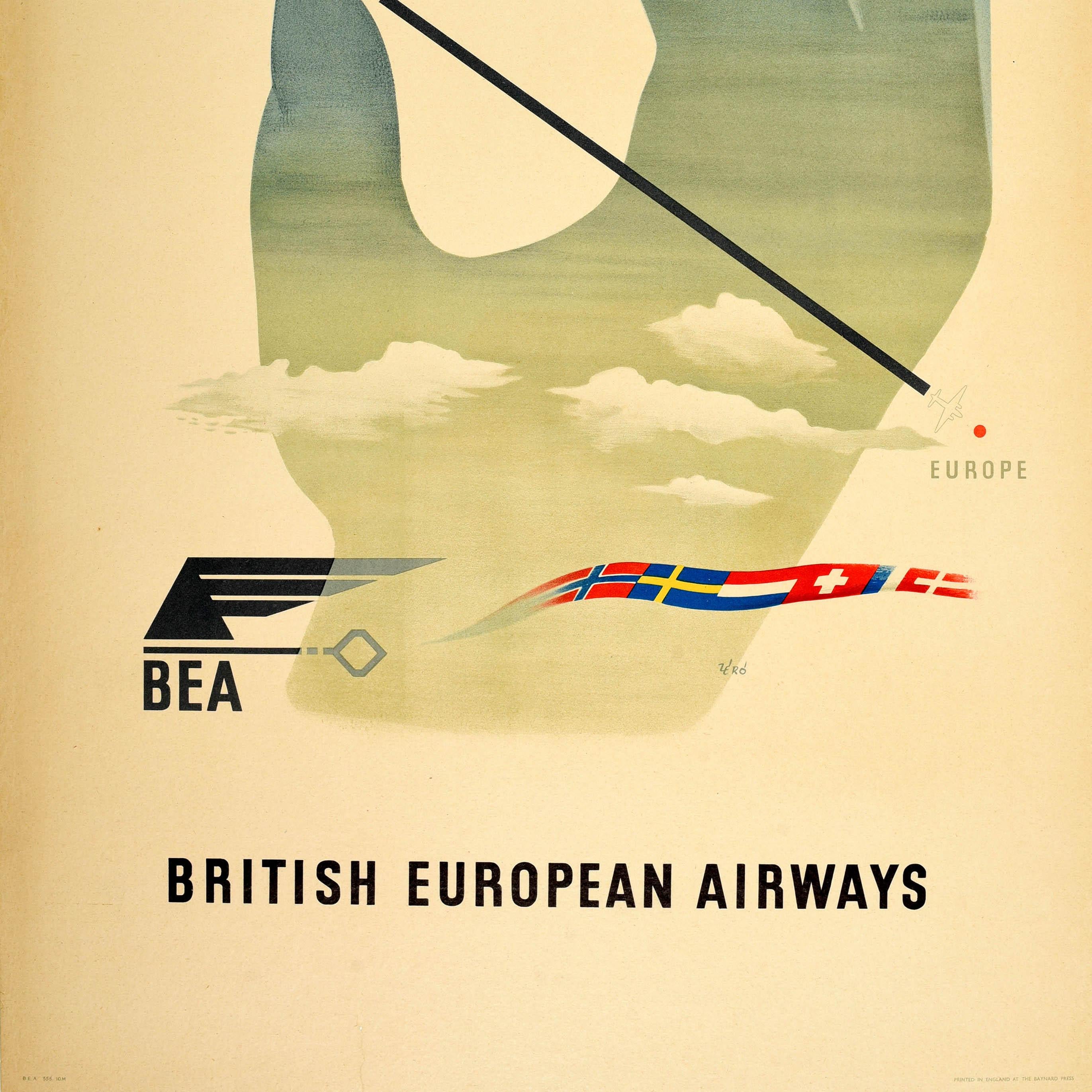 Poster pubblicitario originale d'epoca British European Airways BEA Schleger In condizioni buone in vendita a London, GB