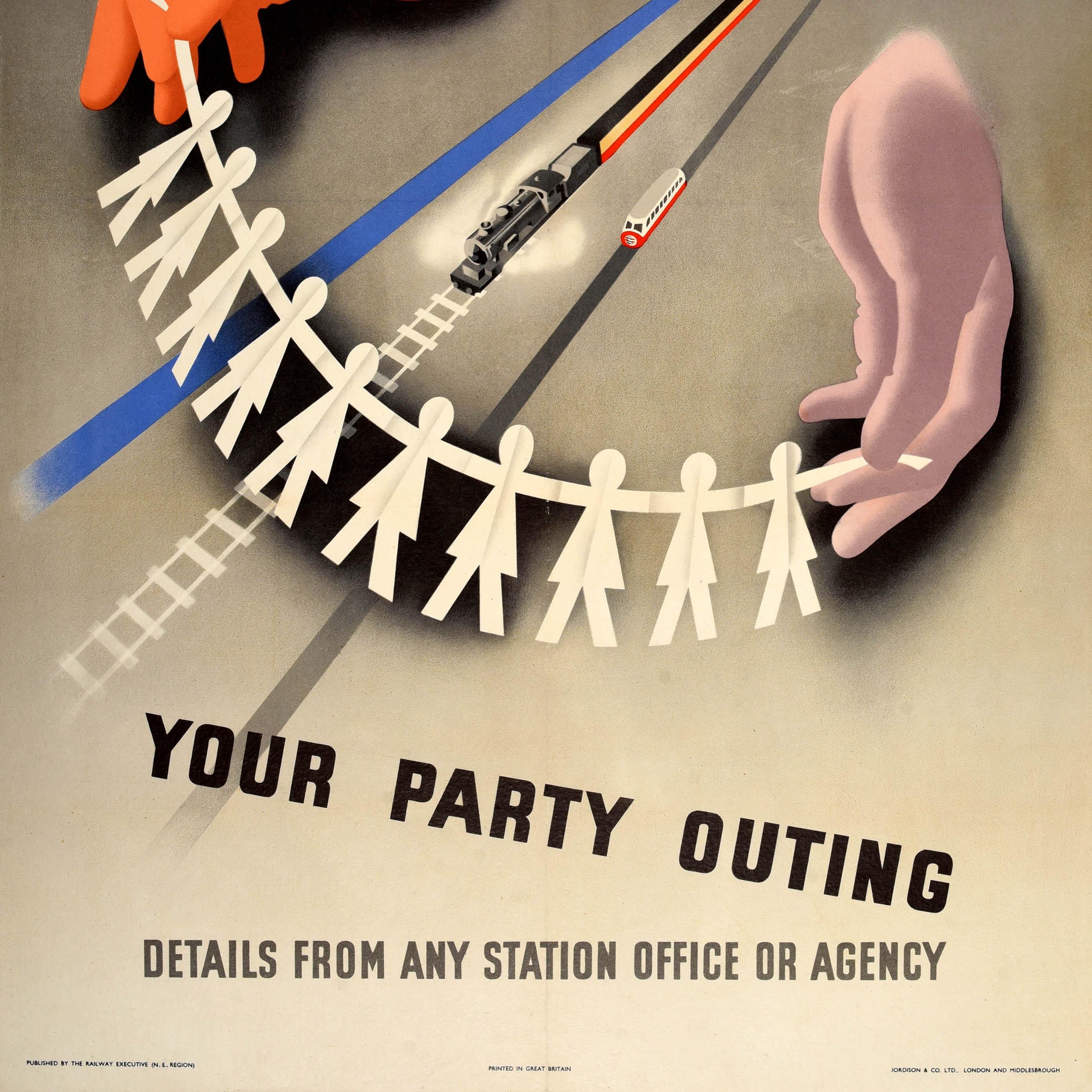 Mid-20th Century Original Vintage Travel Advertising Poster British Railways Handle Party Outing  For Sale