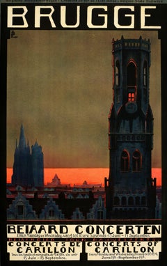 Original Vintage Travel Advertising Poster Brugge Bruges Concerts Of Carillon